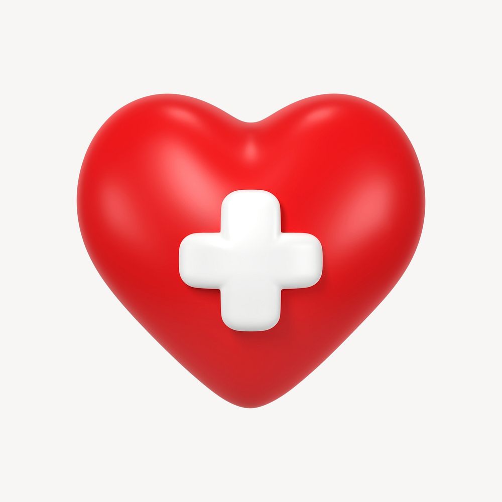 3D heart cross sticker, health and wellness graphic psd