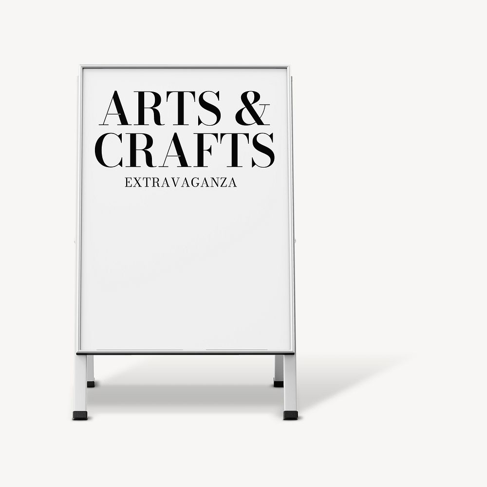 Foldable a-frame sign mockup, arts & crafts event psd