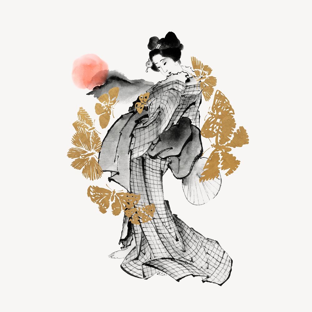 Hokusai’s Japanese woman, vintage illustration psd