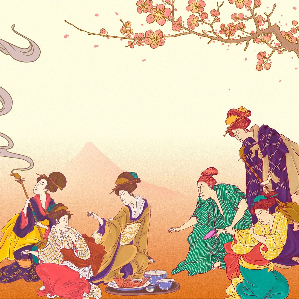 Vintage Japanese people's lifestyle illustration