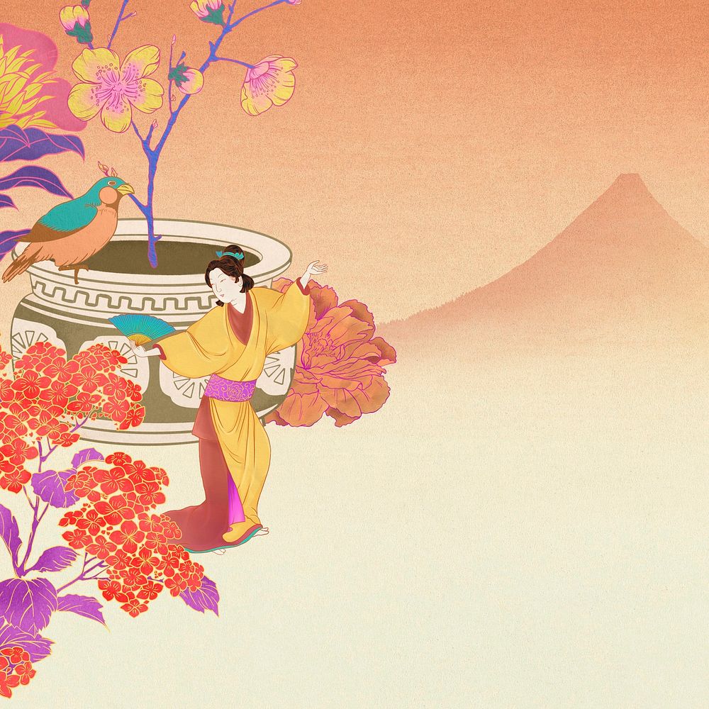 Vintage dancing Japanese woman background