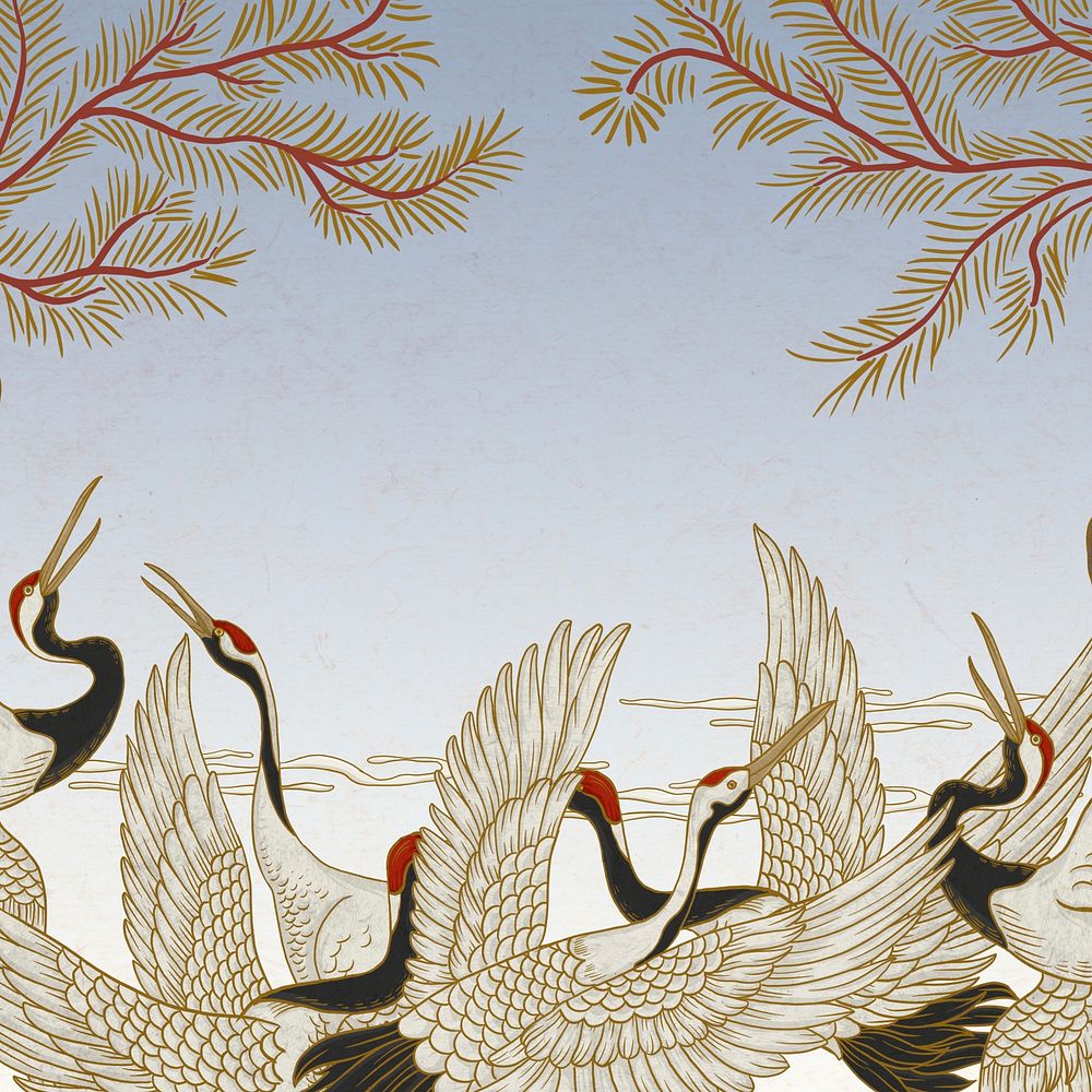 Vintage Japanese cranes background