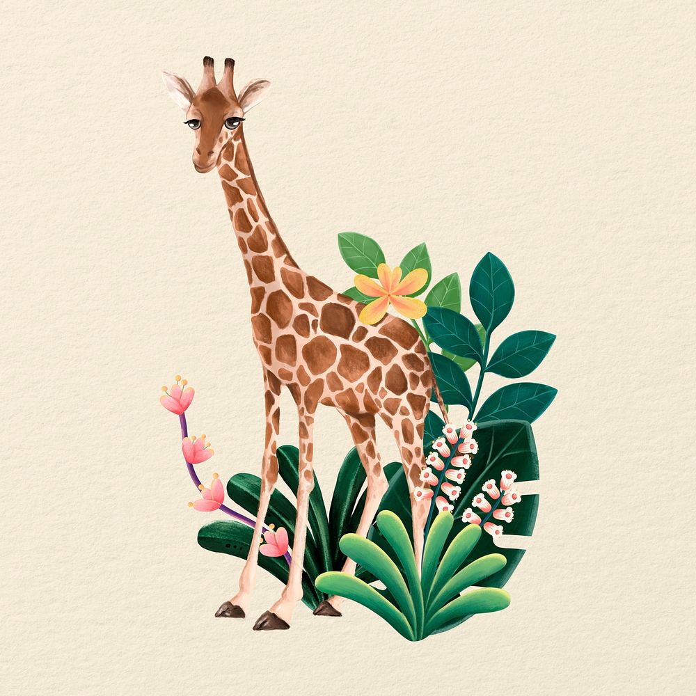 Cute giraffe, beige design, animal illustration
