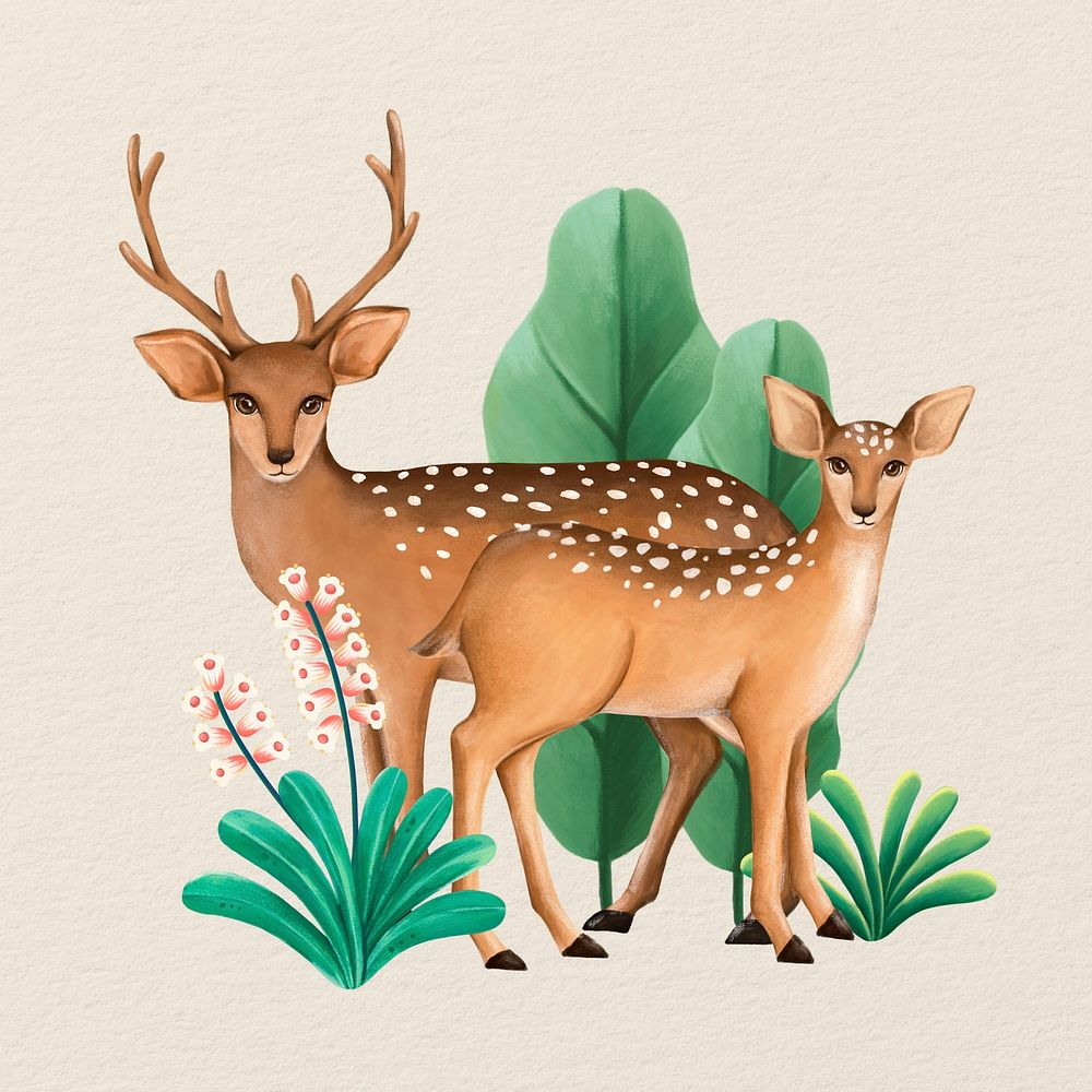 Cute deer, beige design, animal illustration