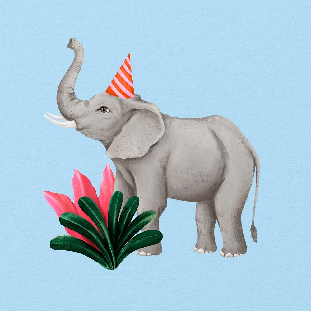 Elephant, blue design, animal illustration