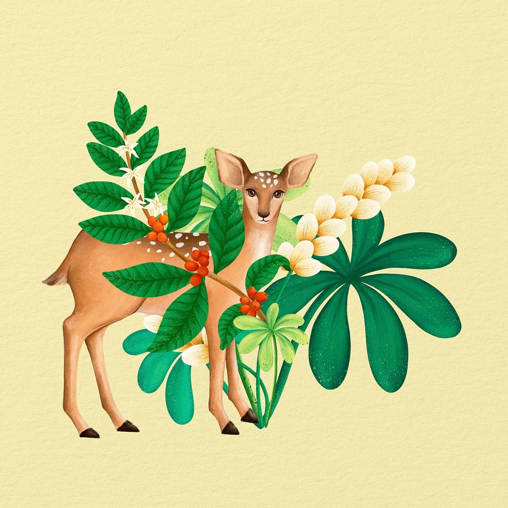 Cute deer, yellow design, animal illustration