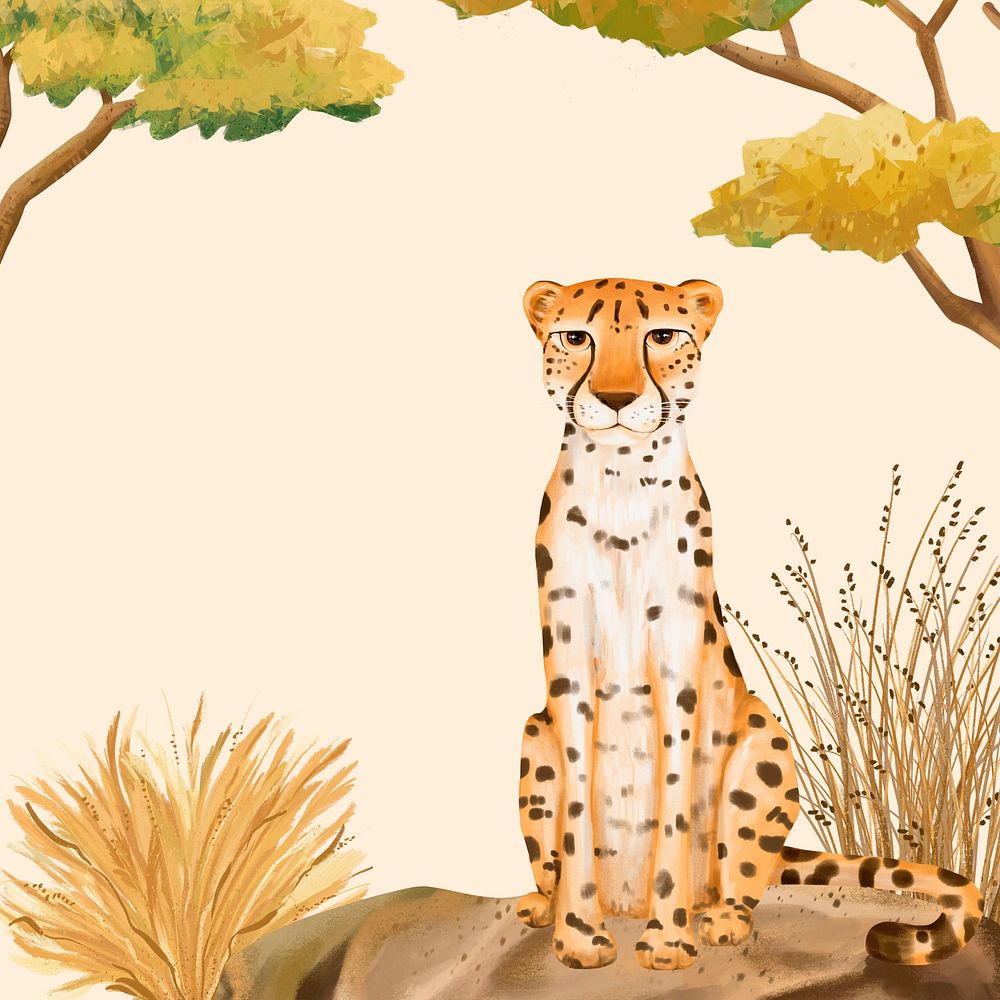 Cheetah wildlife background, animal illustration