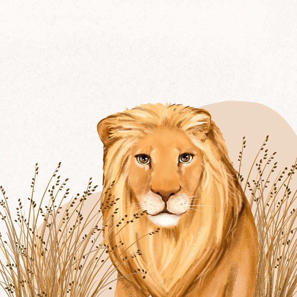 Cute lion background, beige design, animal illustration