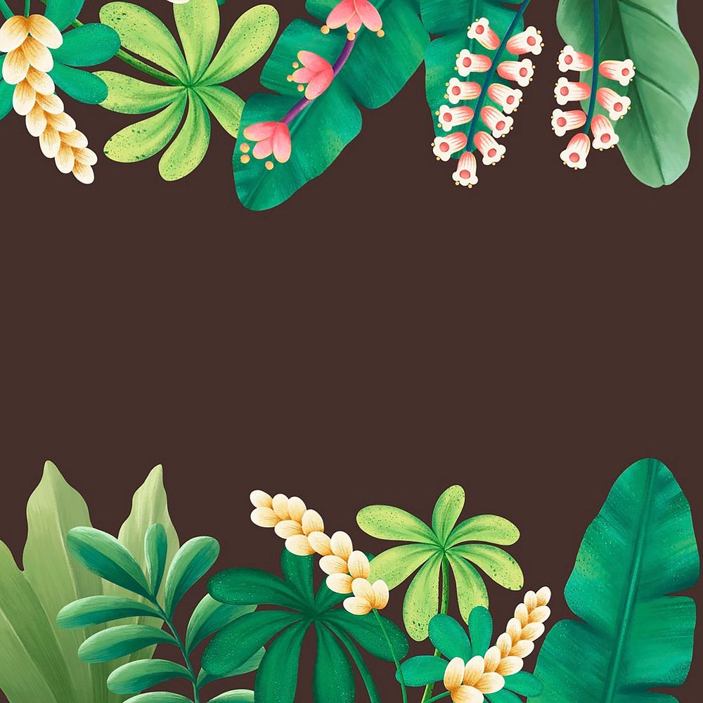 Tropical leaves frame background, botanical illustration