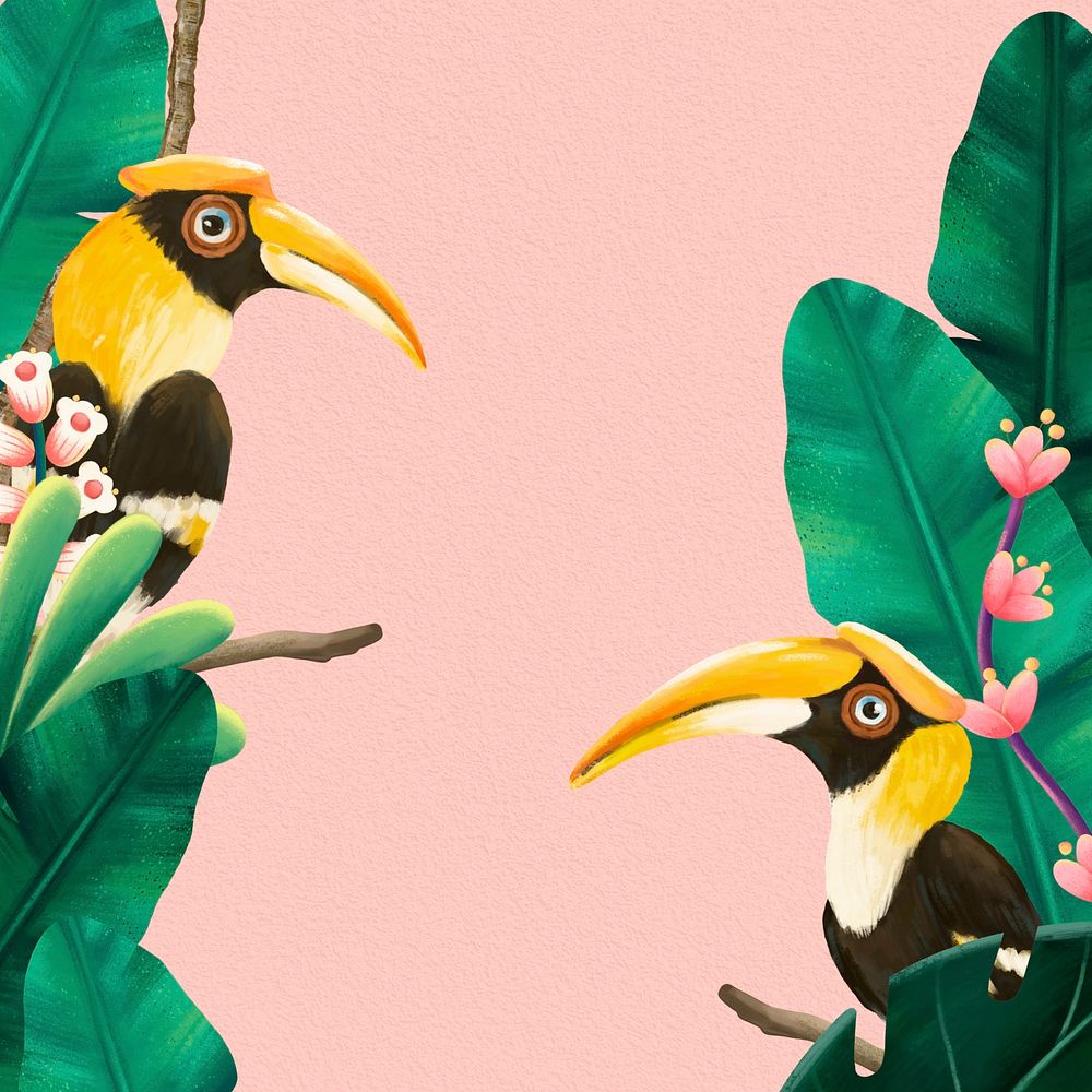 Tropical birds background, animal illustration
