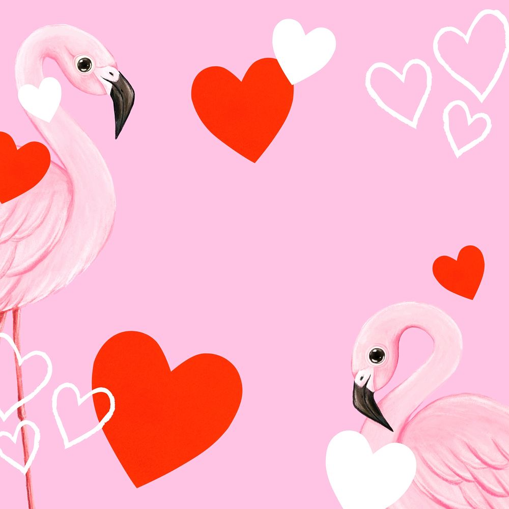 Cute flamingoes frame background, animal illustration