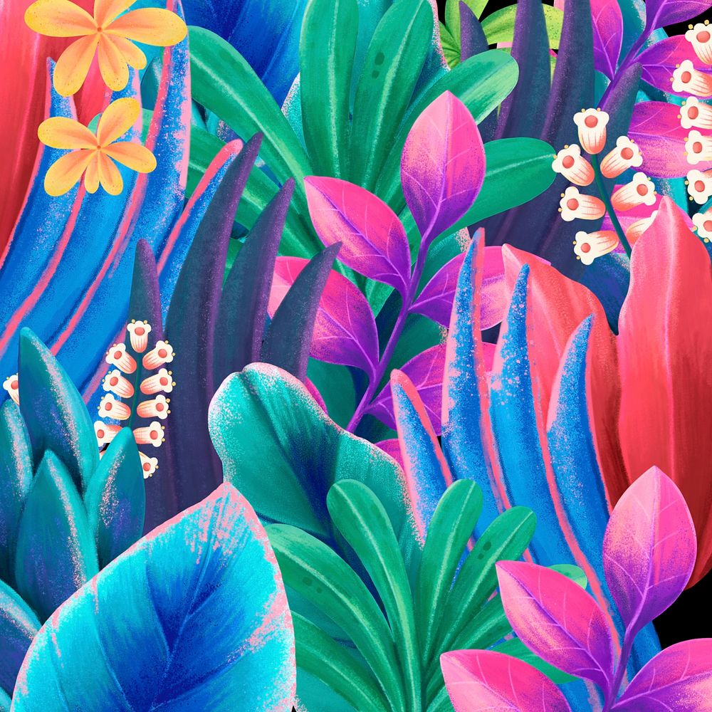 Colorful tropical leaves background, botanical illustration