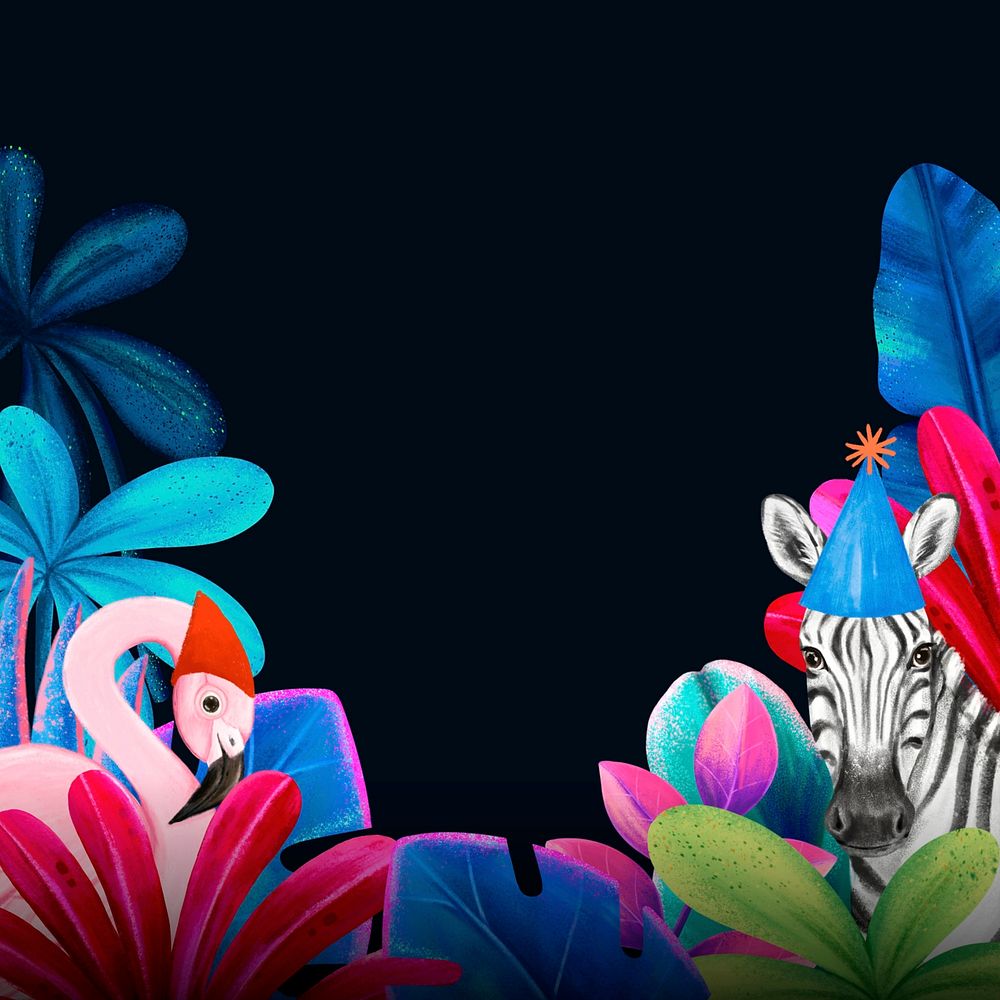 Colorful wildlife border background, animal illustration
