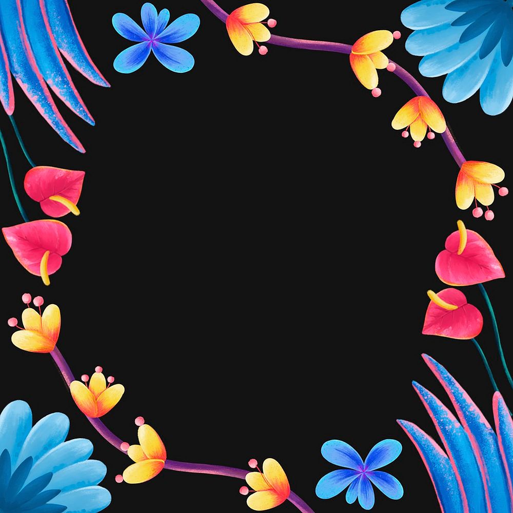 Tropical flowers frame background, botanical illustration