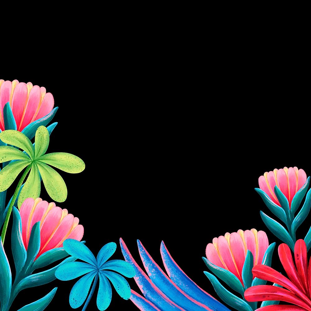 Tropical flowers border background, animal illustration