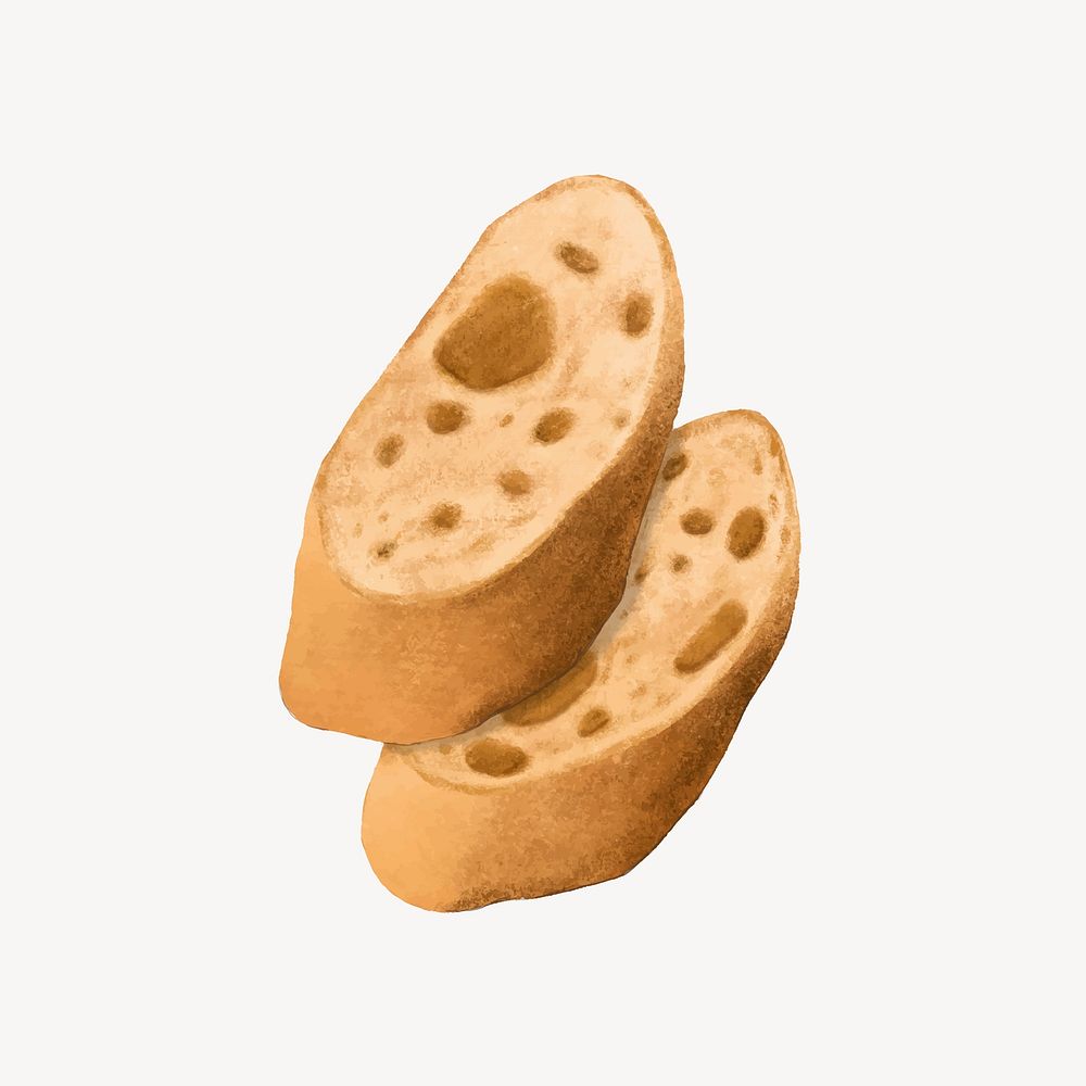 Sliced French baguette bread, food illustration vector