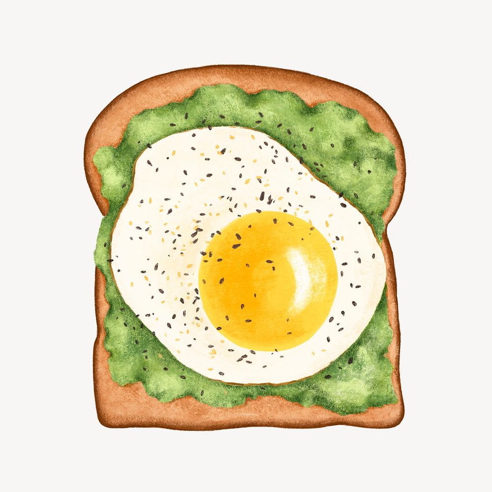 Egg and avocado toast, breakfast food psd