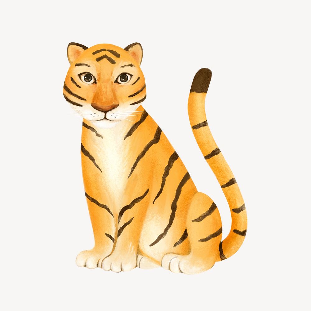 Tiger collage element, cute animal illustration psd