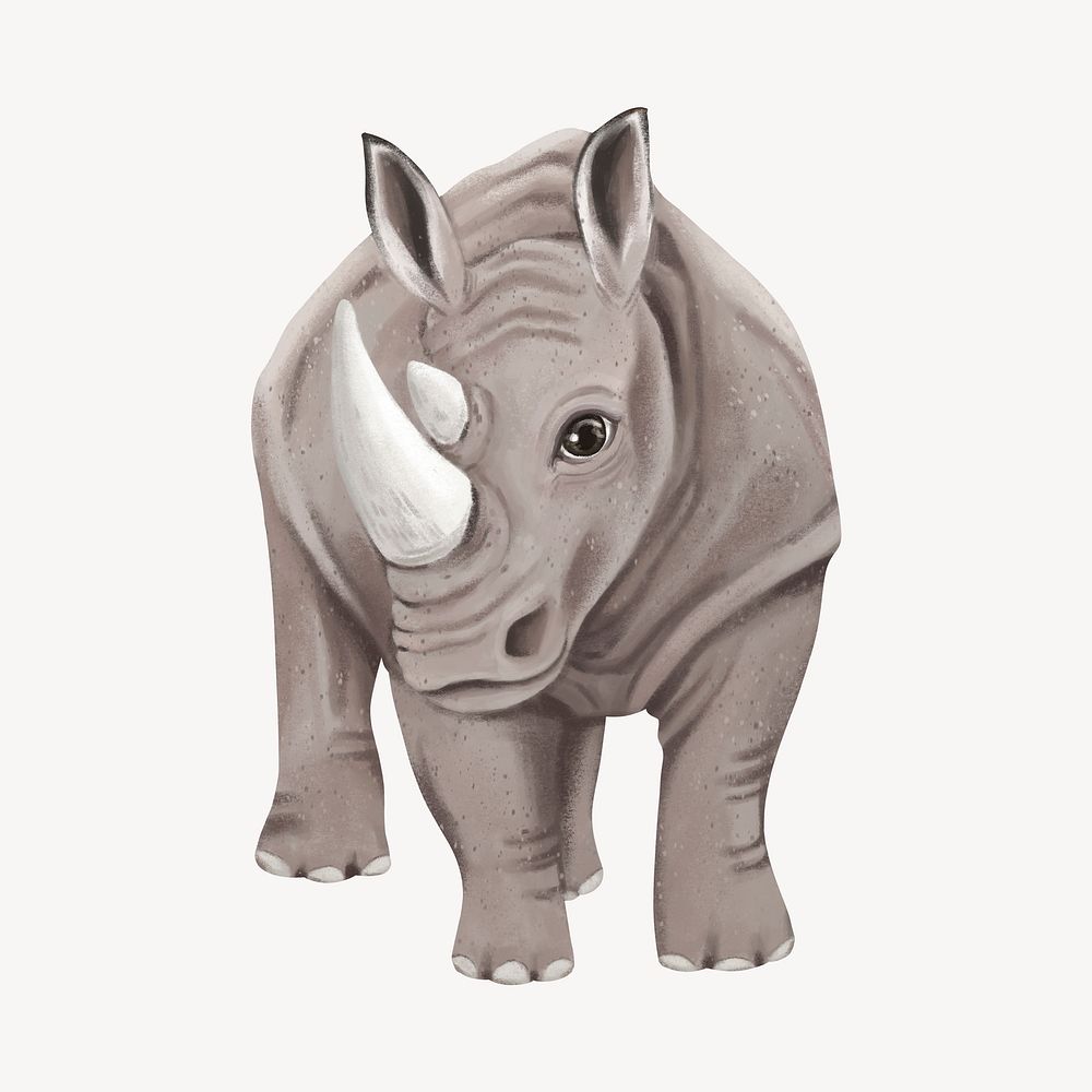 Rhino collage element, cute animal illustration