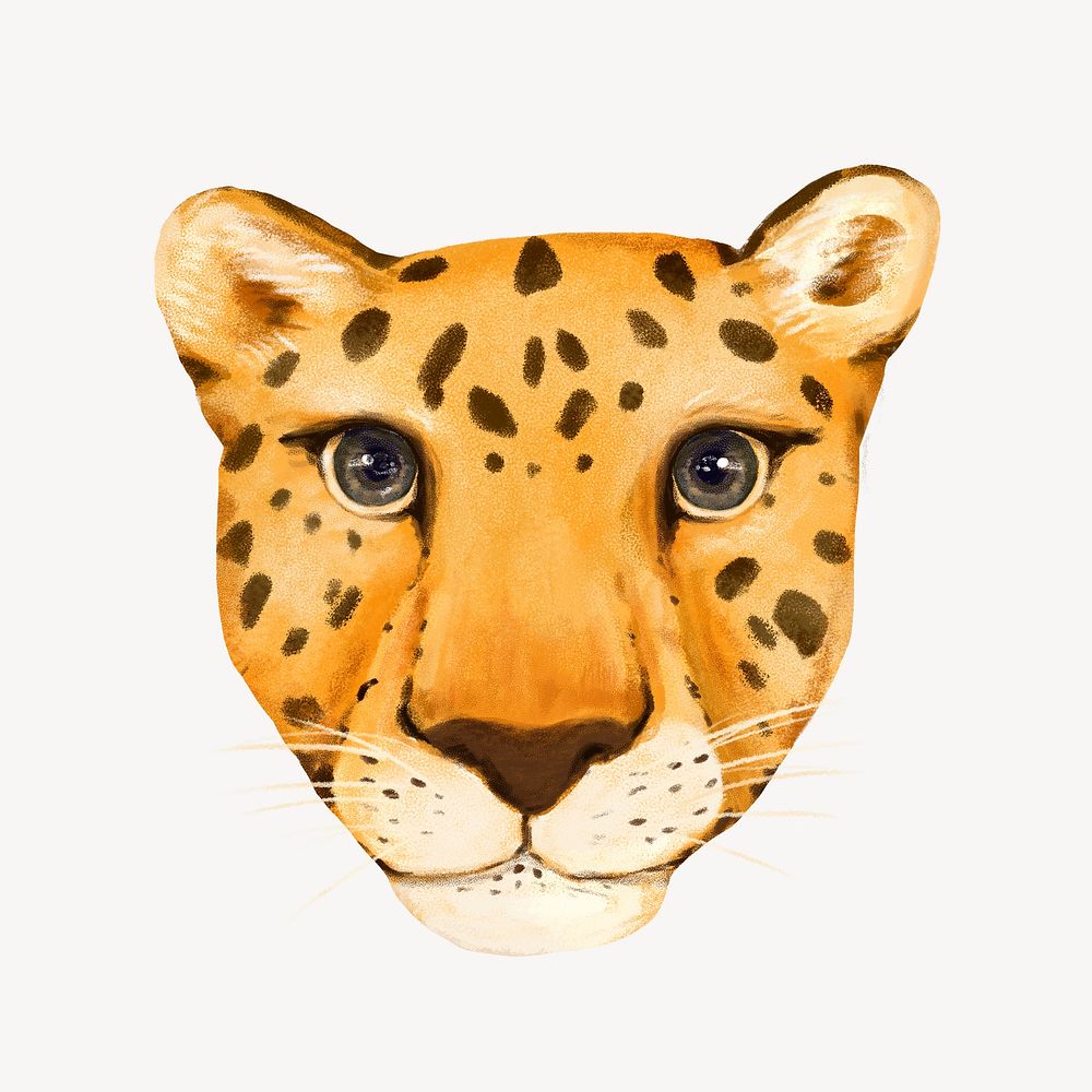 Cheetah head collage element, cute animal illustration