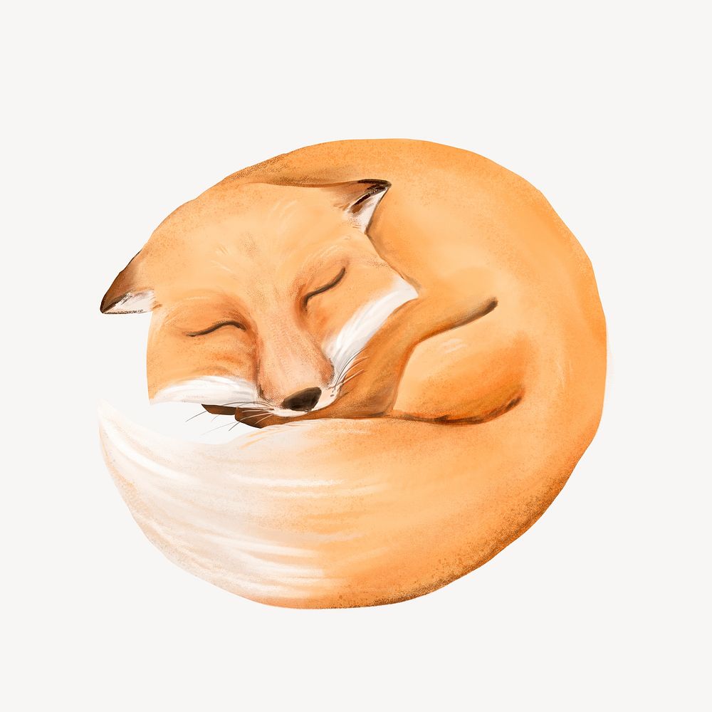 Sleeping fox collage element, cute animal illustration