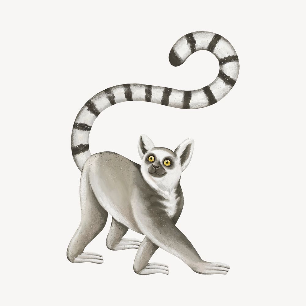 Lemur collage element, cute animal illustration psd