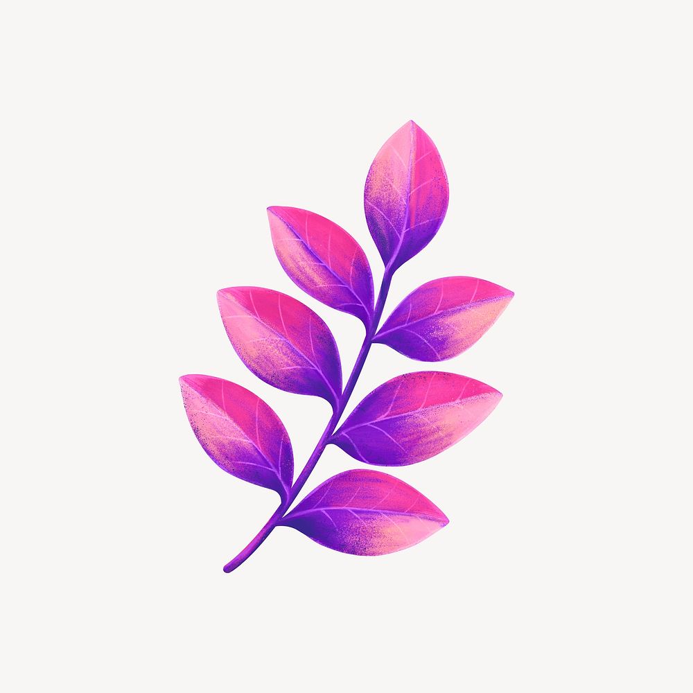 Gradient purple leaf collage element, botanical illustration