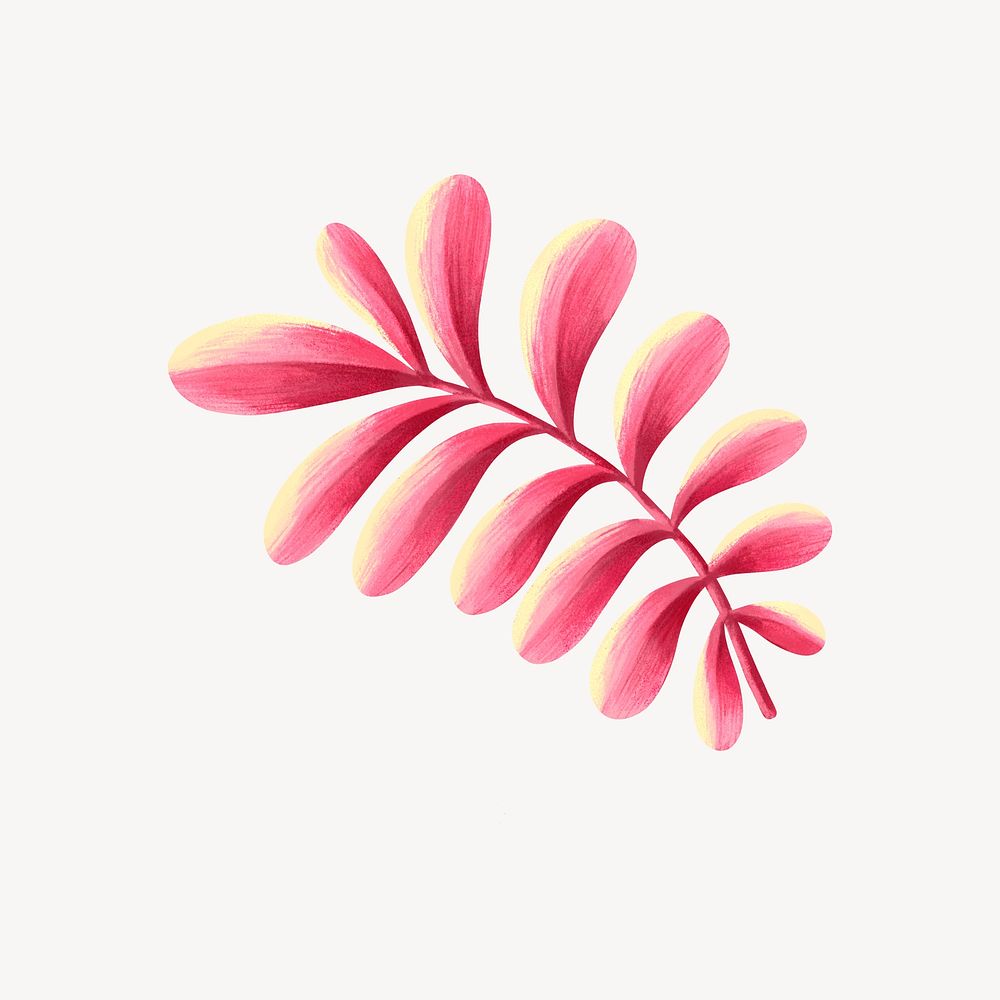 Gradient pink leaf collage element, botanical illustration psd