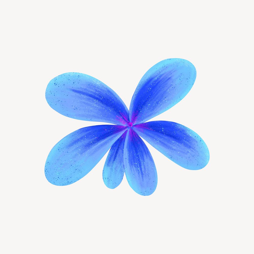 Gradient blue flower collage element, botanical illustration psd