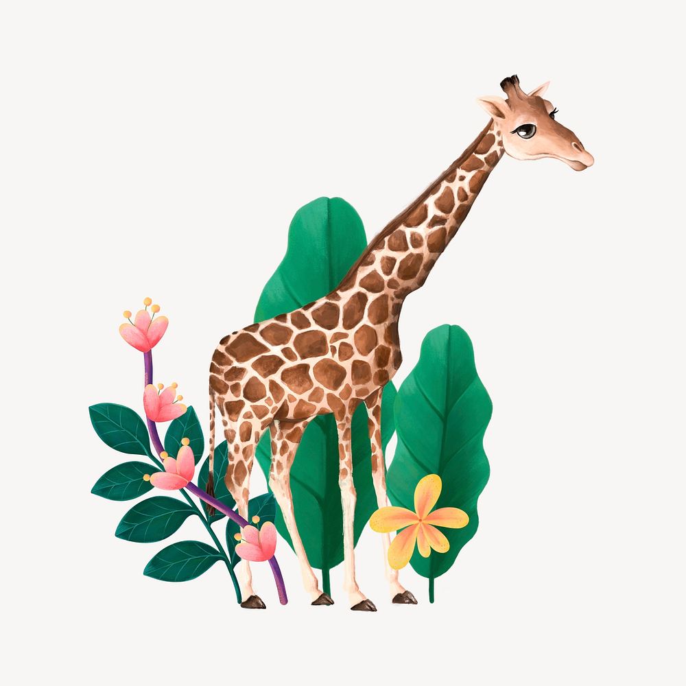 Giraffe wildlife collage element, cute animal illustration