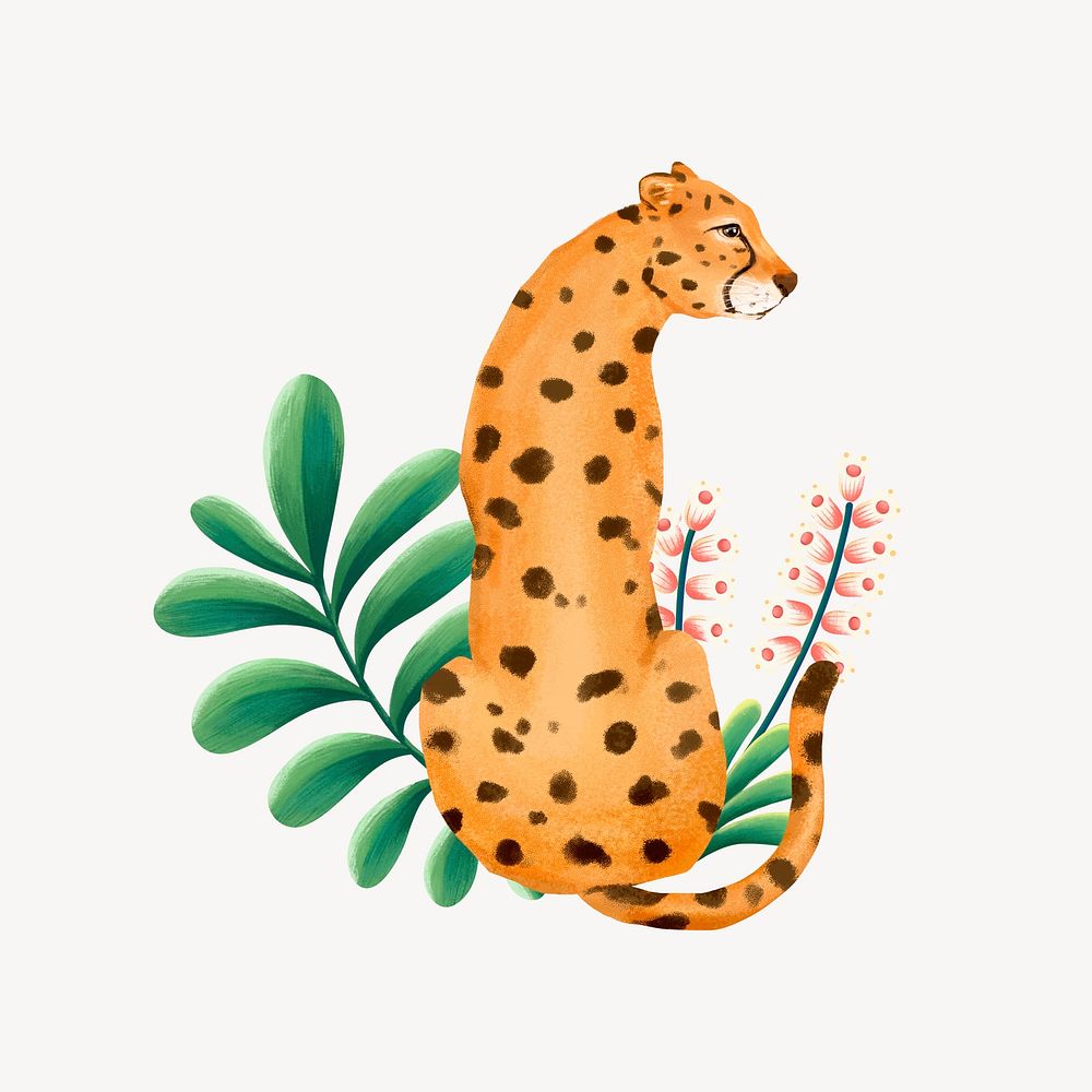 Cheetah wildlife collage element, cute animal illustration