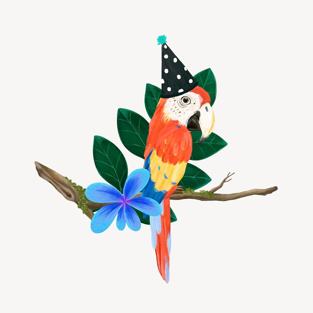 Birthday bird collage element, cute animal illustration