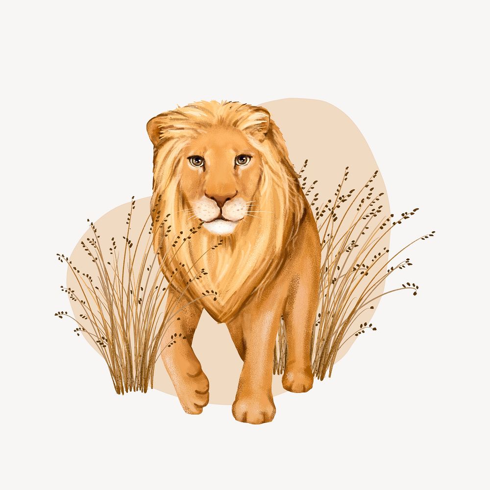 Lion wildlife collage element, cute animal illustration