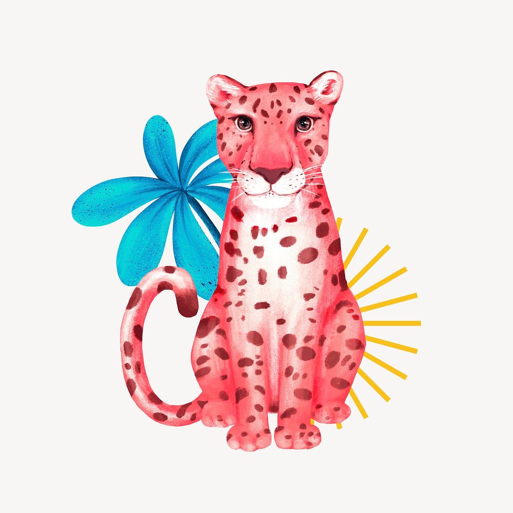 Pink cheetah collage element, cute animal illustration