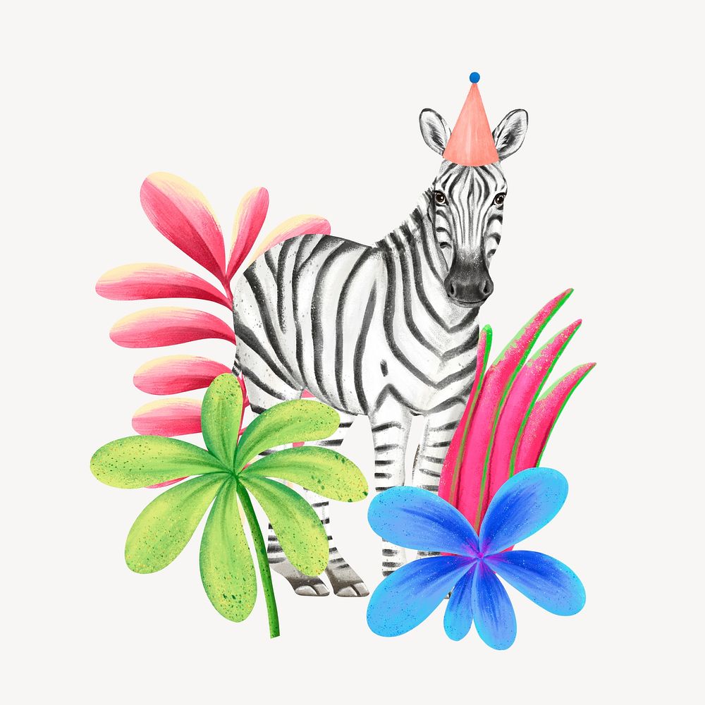 Zebra wildlife collage element, cute animal illustration