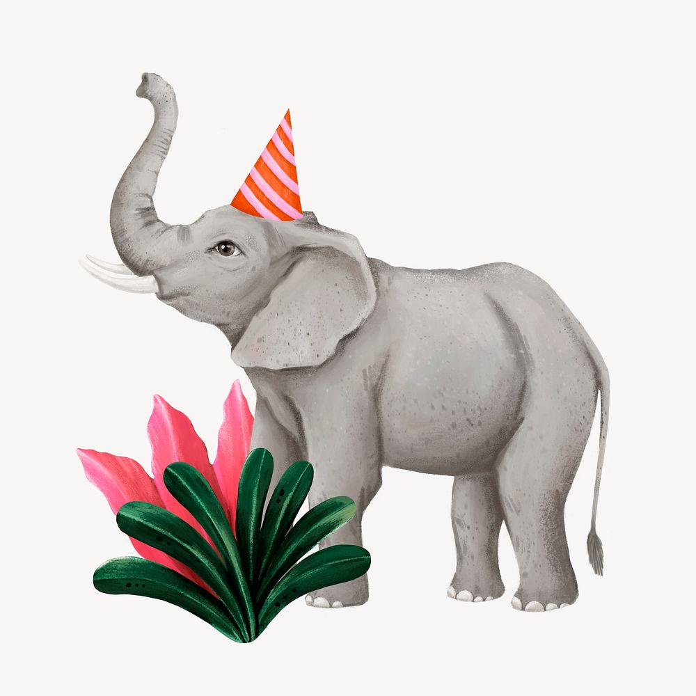 Birthday elephant collage element, cute animal illustration