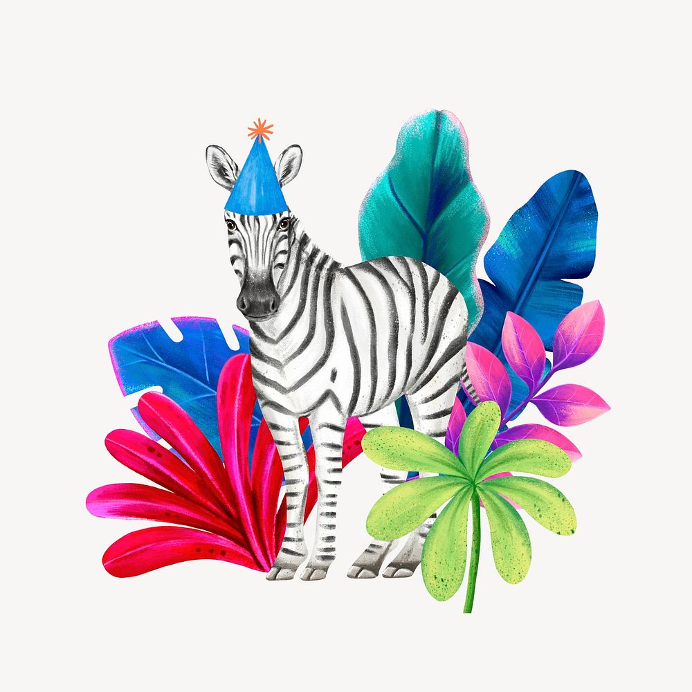 Birthday zebra collage element, cute animal illustration