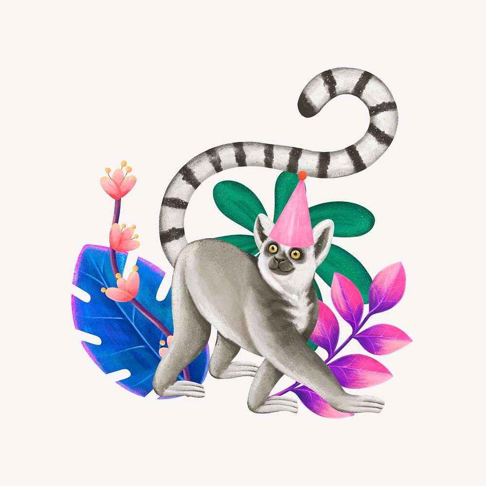Birthday wildlife collage element, cute animal illustration