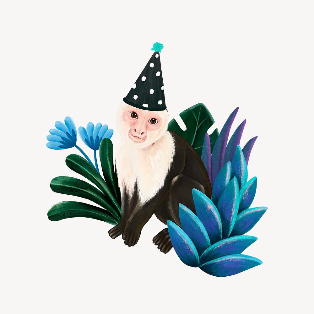 Birthday monkey collage element, cute animal illustration