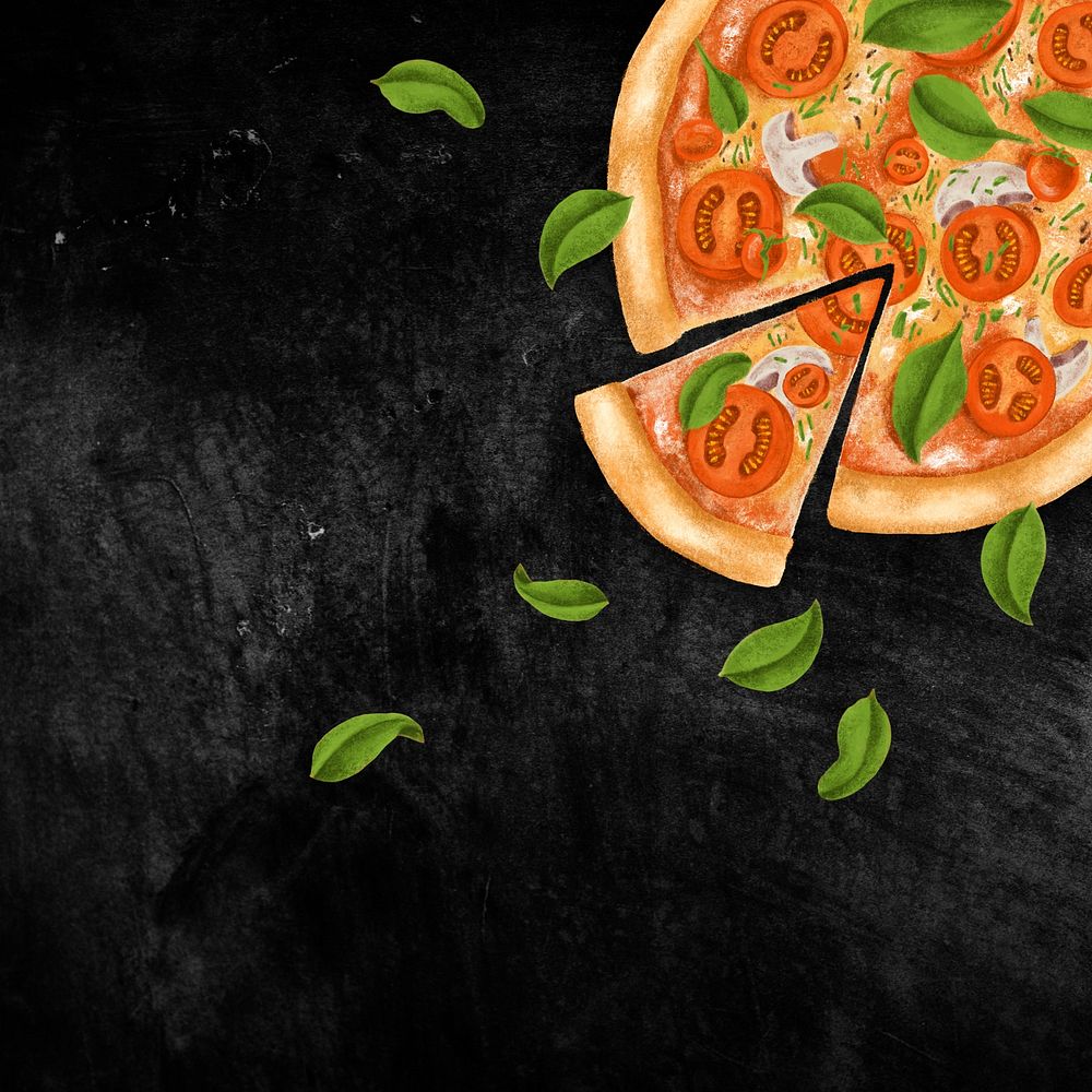 Homemade pizza background, black texture design