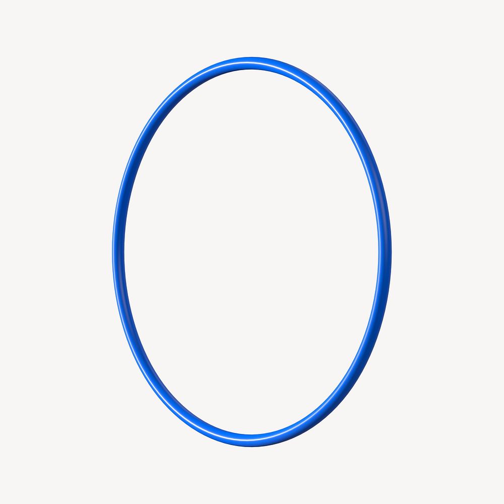 3D blue oval ring shape, geometric clipart psd