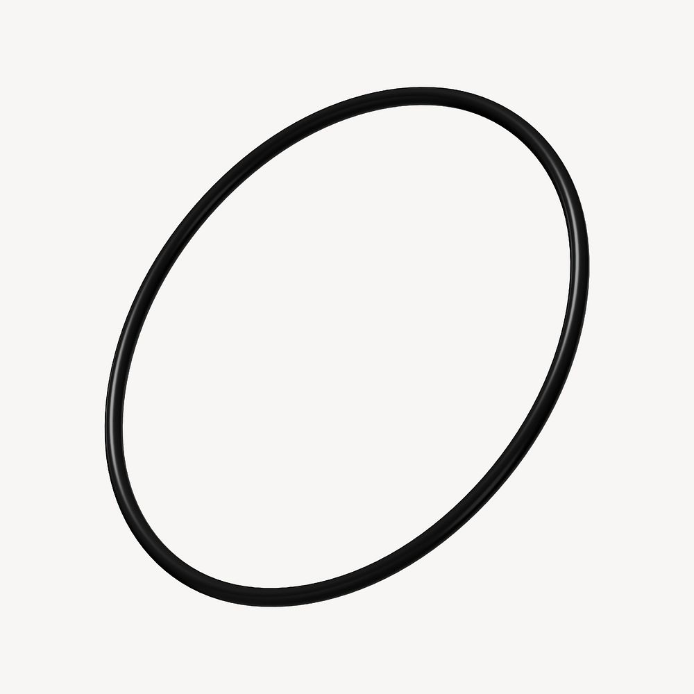 3D black oval ring shape, geometric clipart psd