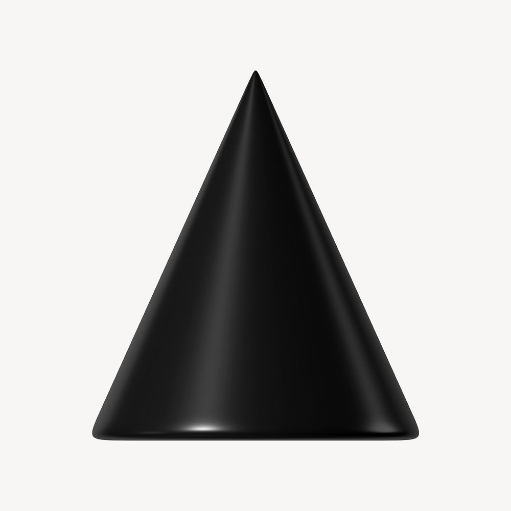 3D black cone shape, geometric clipart psd
