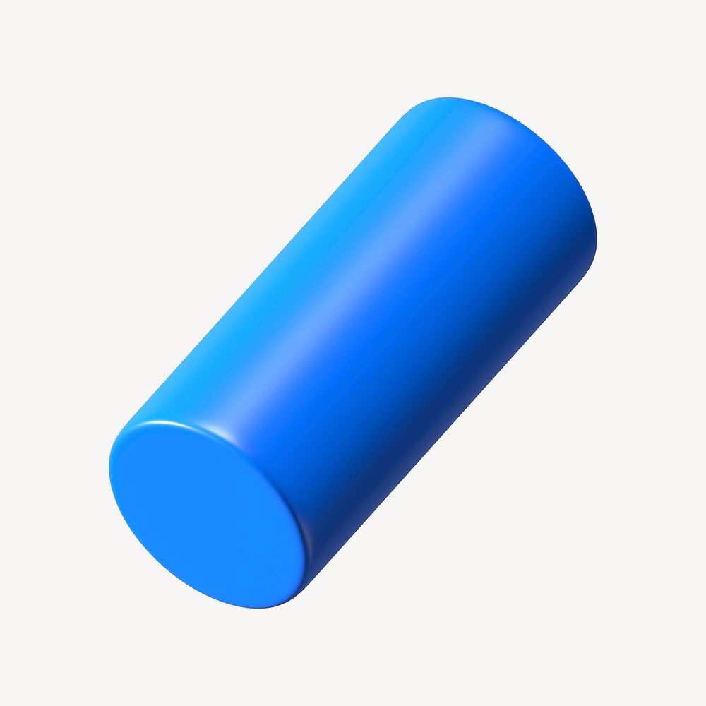 3D blue cylinder, geometric clipart psd