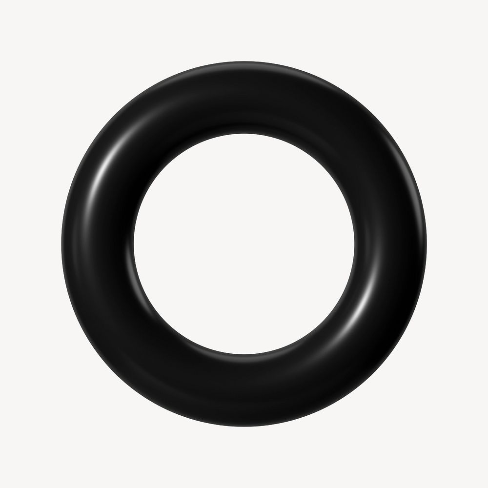 Black 3D torus ring shape, clipart psd