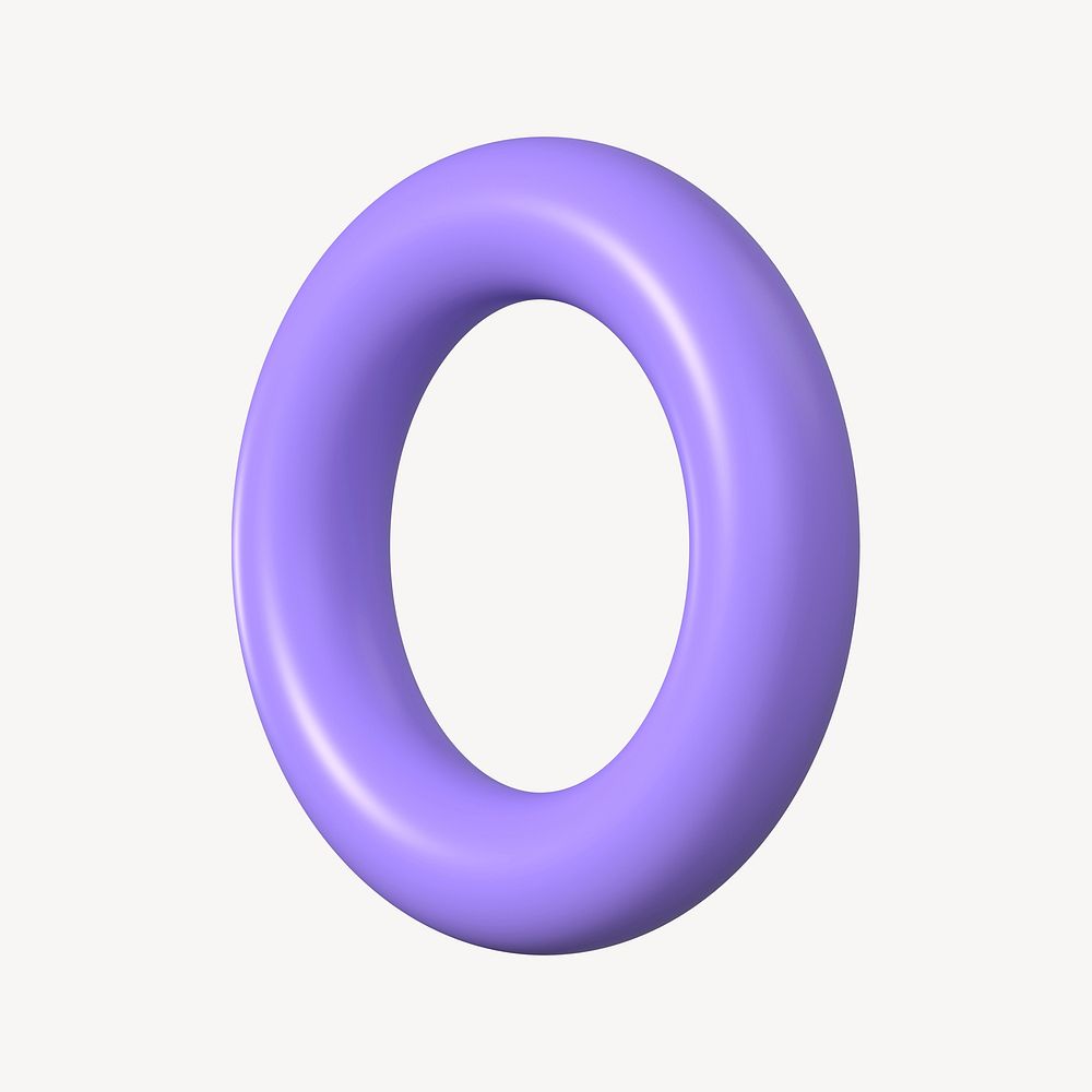 Purple 3D torus ring shape, clipart psd