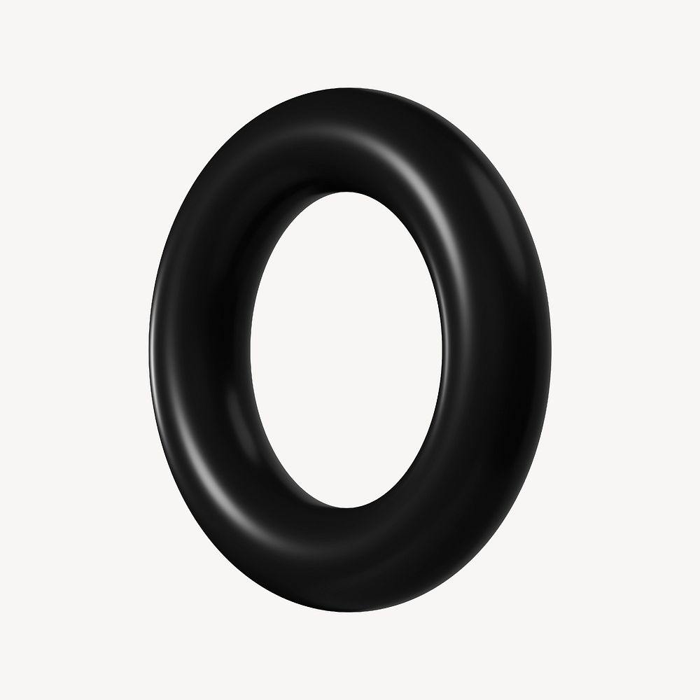 Black 3D torus ring shape, clipart psd
