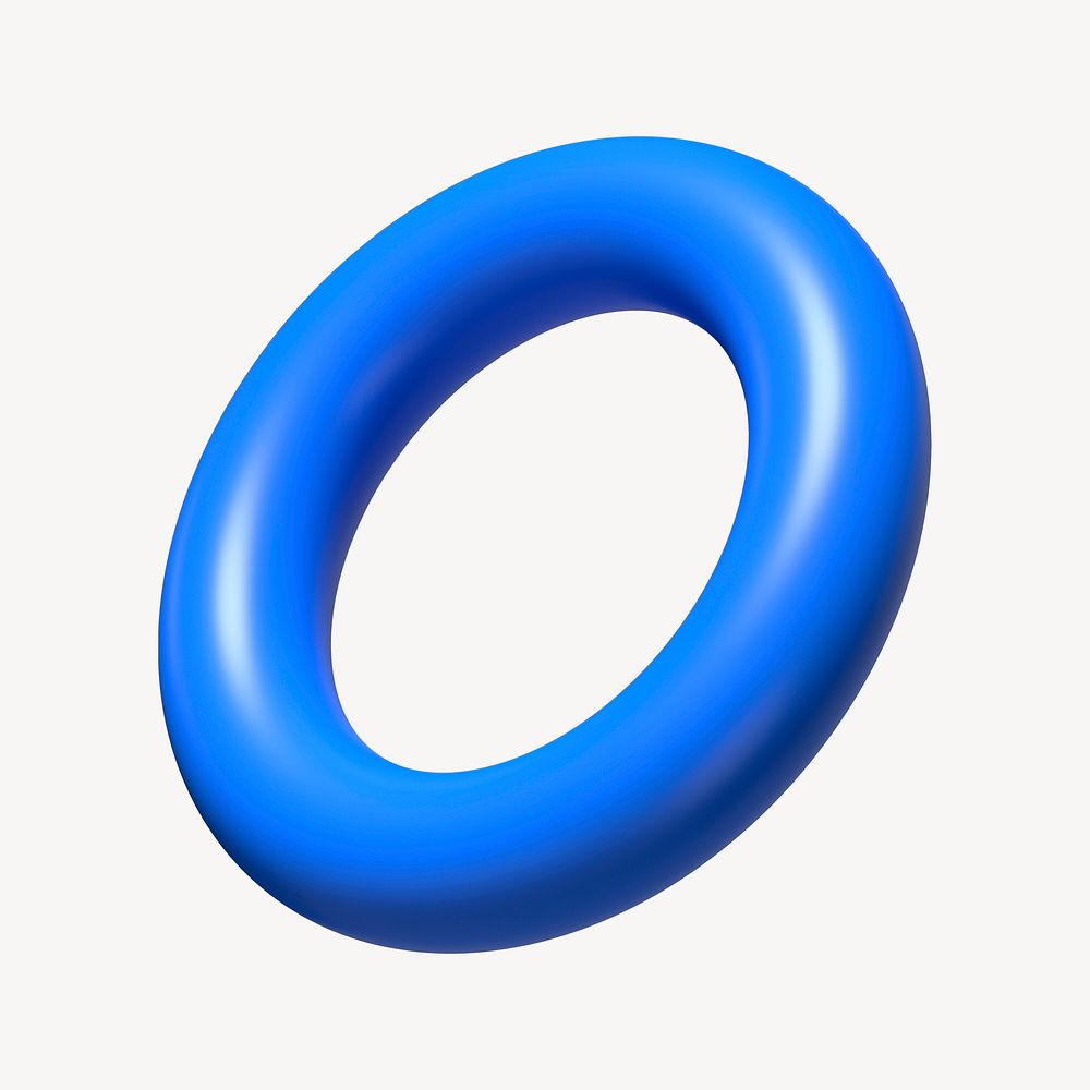 Blue 3D torus ring shape, clipart psd