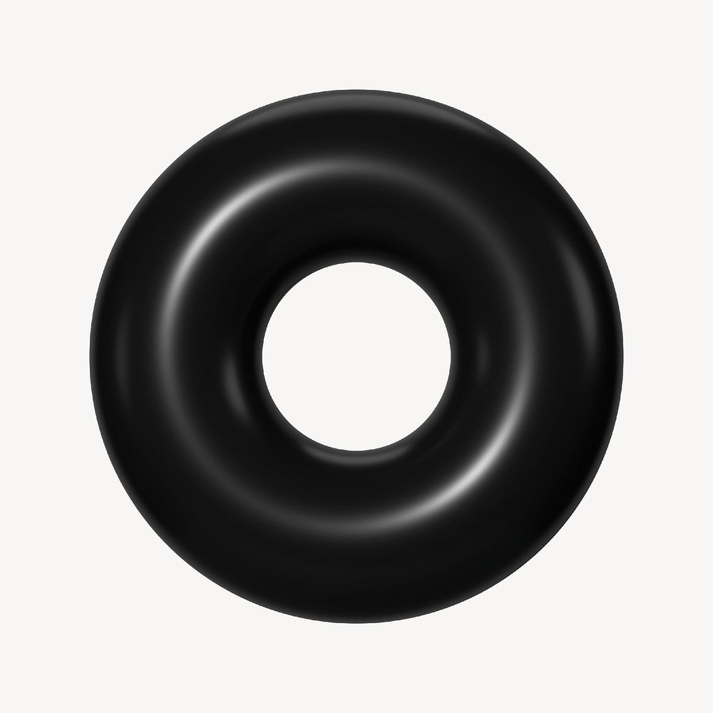 Black 3D donut ring, geometric shape, clipart psd