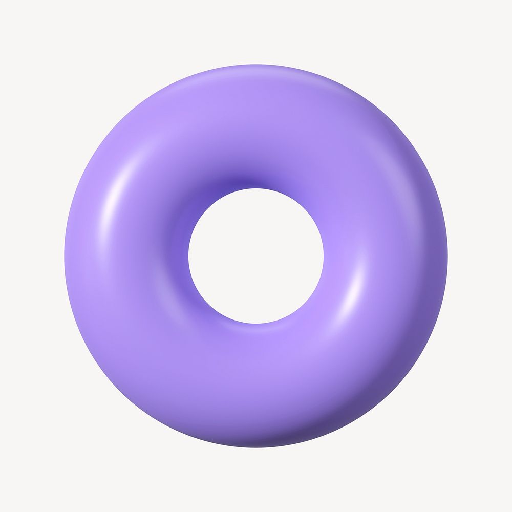Purple 3D donut ring, geometric shape, clipart psd